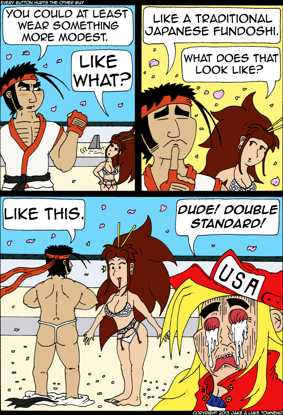 Initially I wanted Shota to be squatting in that last panel, but apparently that would have qualified as a war crime.